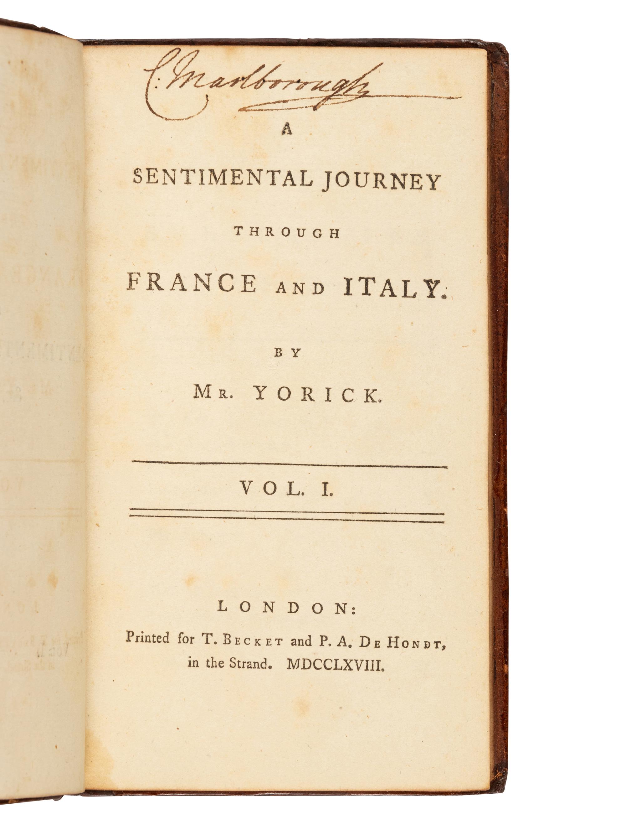 STERNE, Laurence (1713-1768). A Sentimental Journey Through France and Italy . London: T. Becket and P.A. De Hondt, 1768.