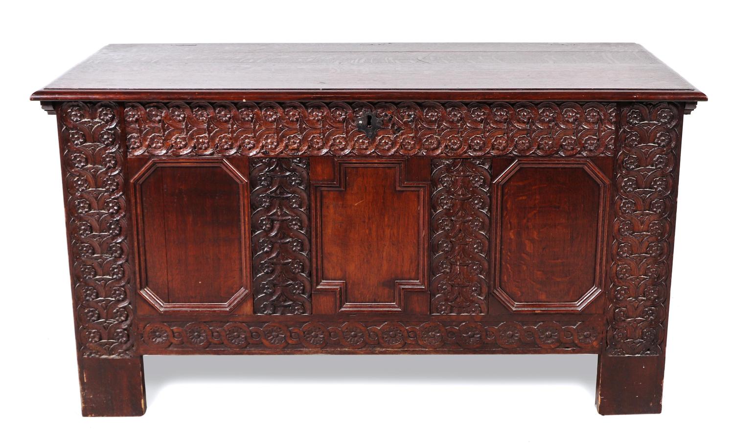 A Continental Carved Oak Chest
