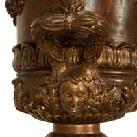 A Pair of George III Style Carved and Stained Wood Campana Urns on Pedestal Stands — 20TH CENTURY