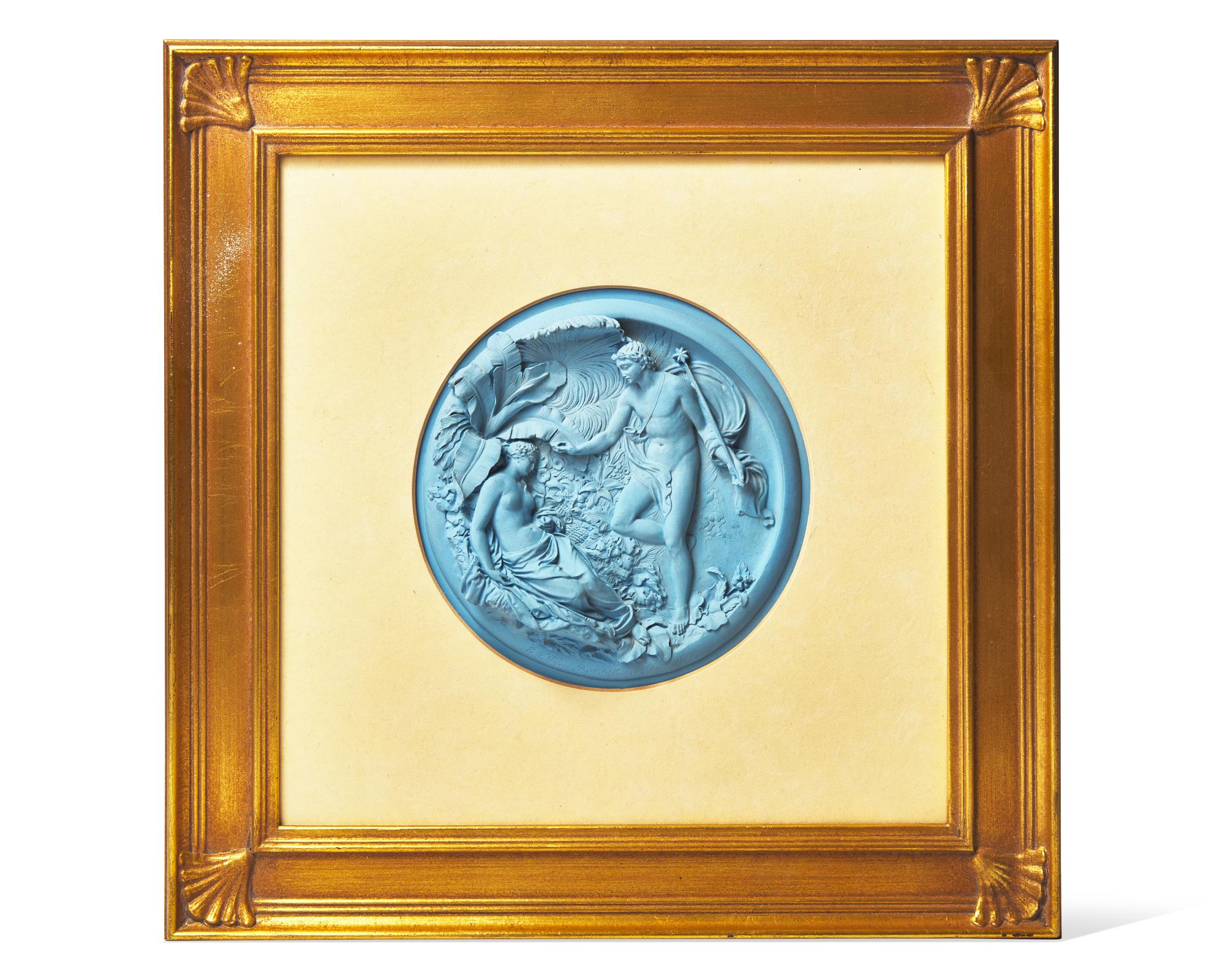 A Rare English Blue Jasperware 'Oberon and Titania' Plaque