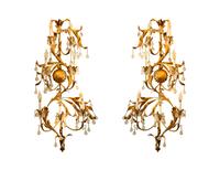 A Pair of Italian Gilt Tole Seven-Light Sconces