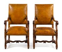 A Pair of Italian Baroque Style Walnut Armchairs Height 41 1/2 inches. — 19TH CENTURY
