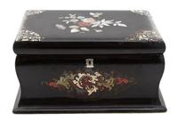A Victorian Mother-of-Pearl Inlaid Papier-Mache Tea Caddy