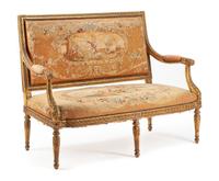 A Louis XVI Style Giltwood Settee Height 40 x width 54 x depth 24 inches. — LATE 19TH/EARLY 20TH CENTURY
