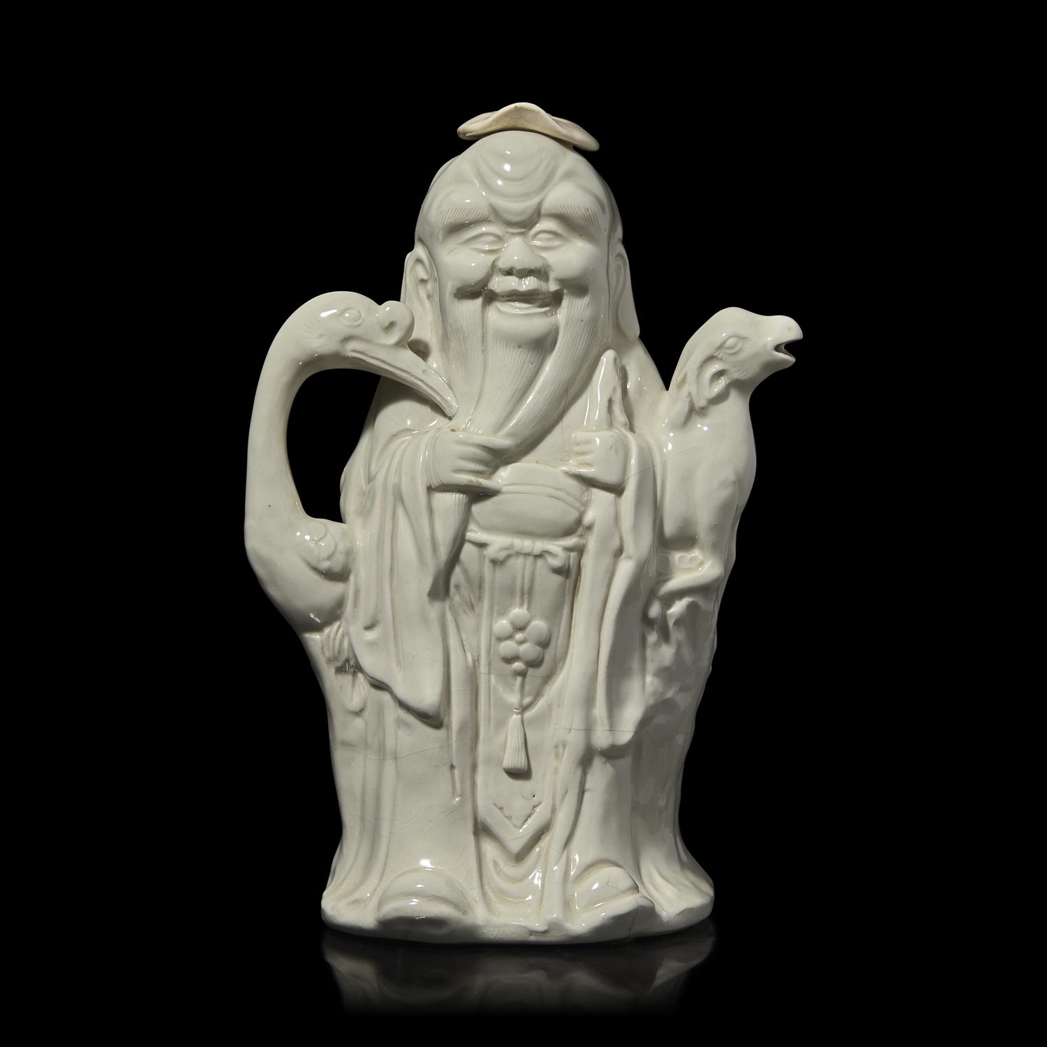 Eumorfopoulos Collection: A Molded "Soft Paste Porcelain" "Shoulao" Ewer, 18th Century 清中期 德化壽老執壺