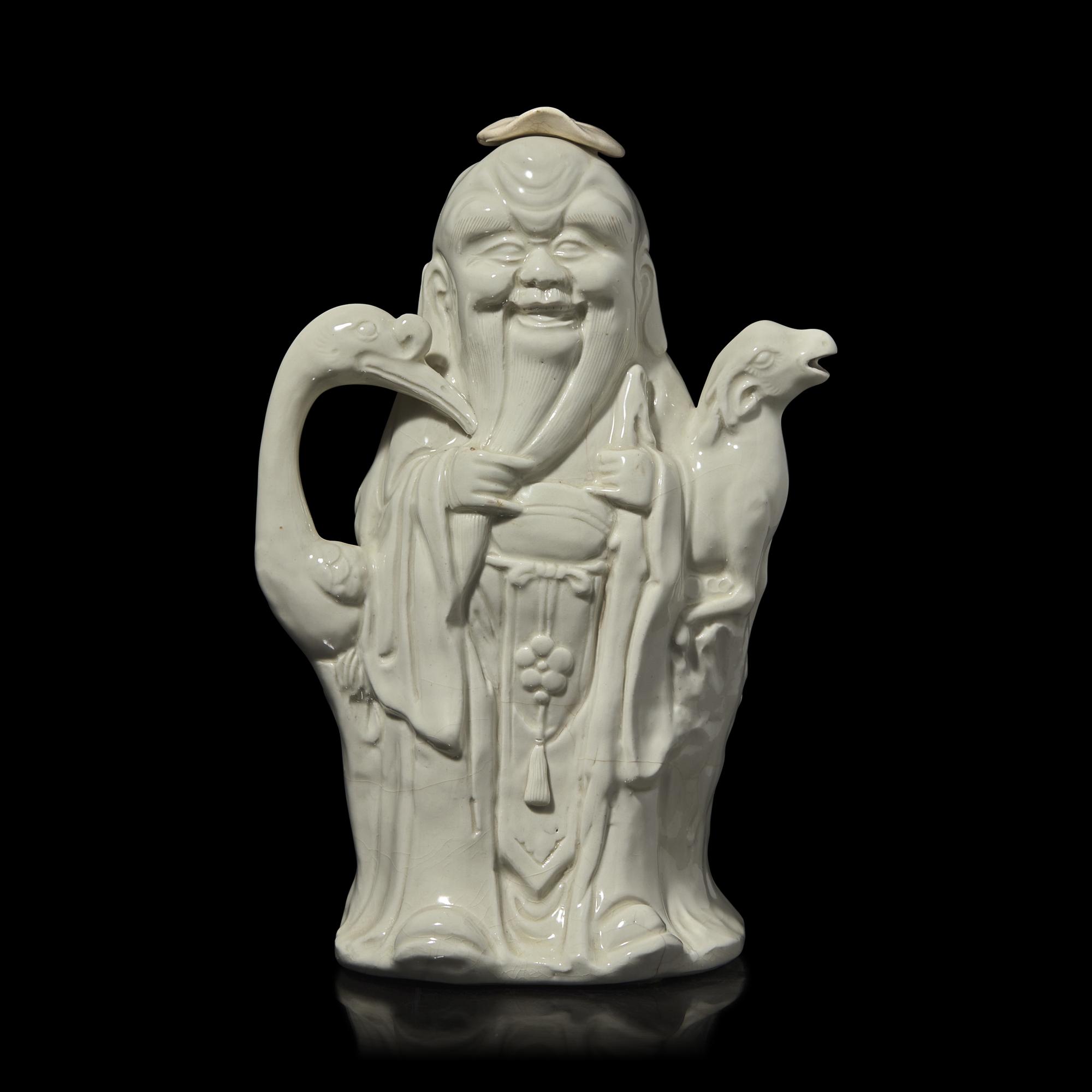 Eumorfopoulos Collection: A Molded "Soft Paste Porcelain" "Shoulao" Ewer, 18th Century 清中期 德化壽老執壺