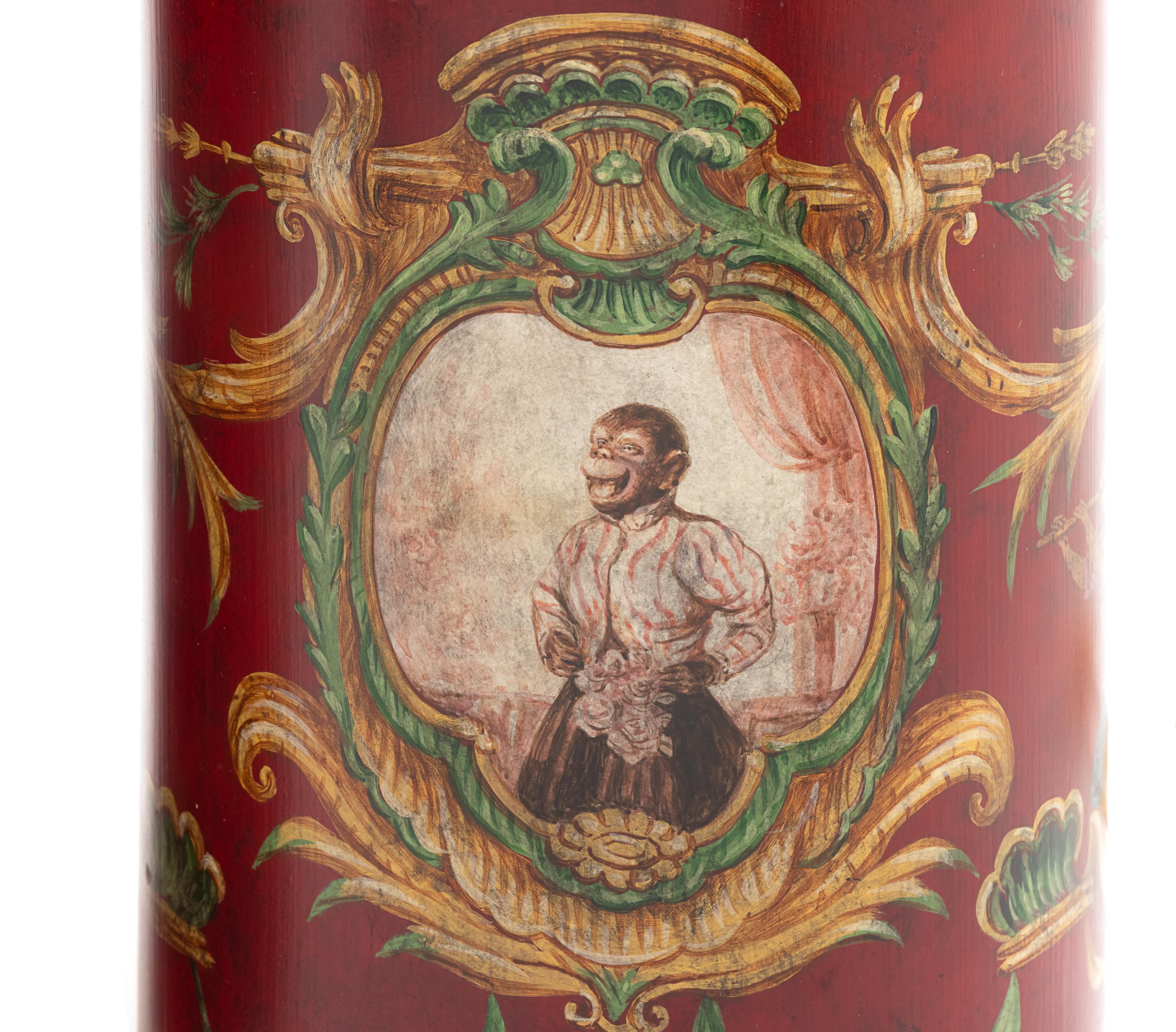 A Pair of Polychrome Painted Tea Canisters Mounted as Lamps