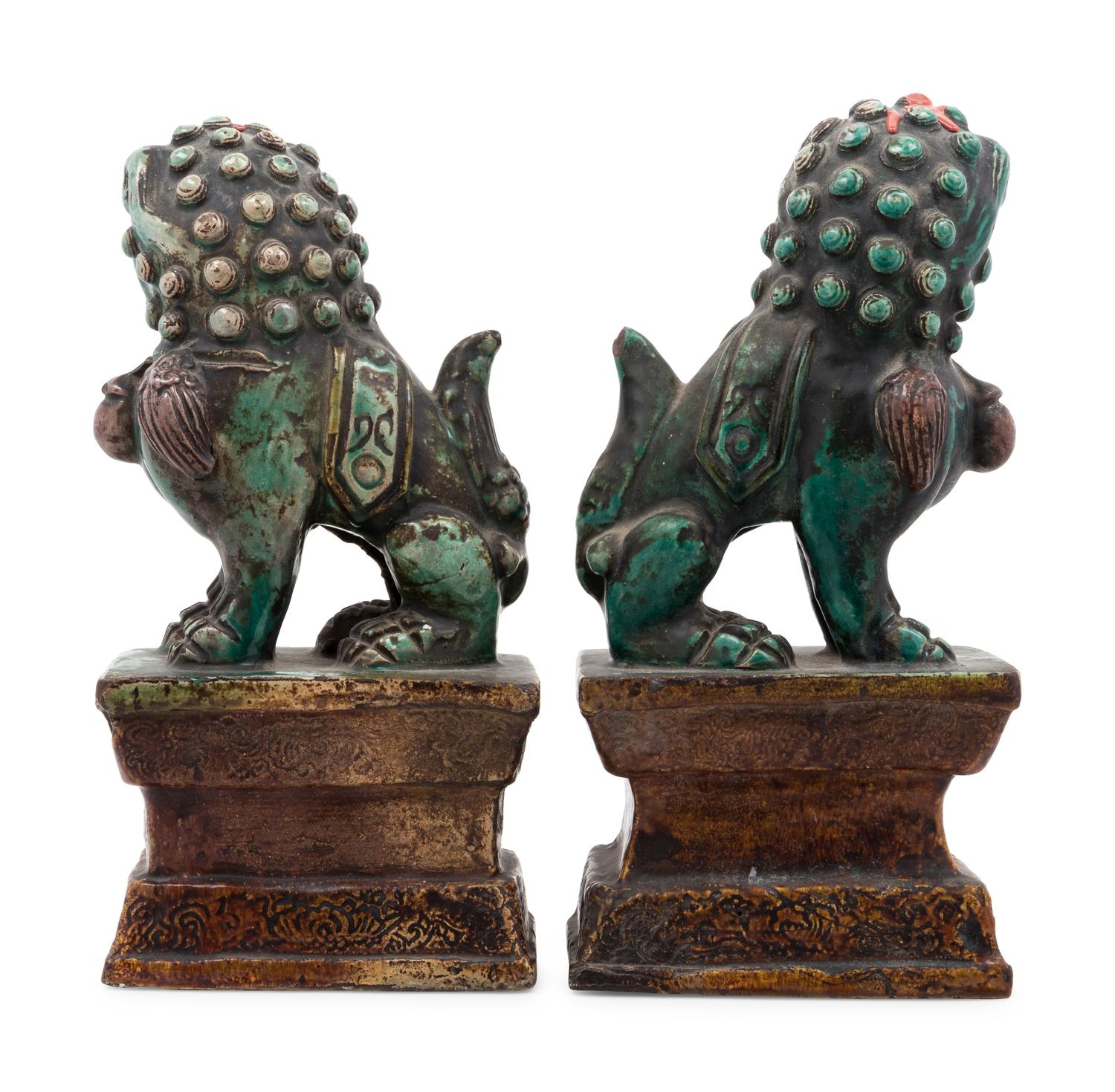 A Pair of Chinese Glazed Pottery Temple Guardians