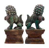 A Pair of Chinese Glazed Pottery Temple Guardians