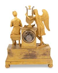 An Empire Gilt Bronze Figural Mantel Clock