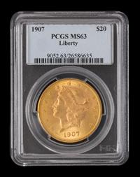 A United States 1907 Liberty Head $20 Gold Coin