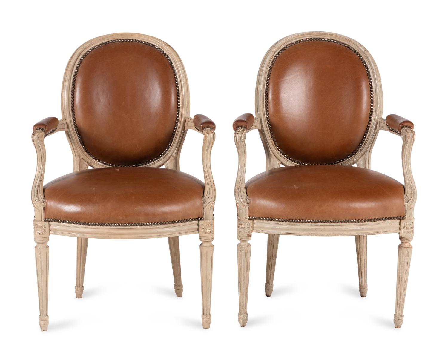A Pair of Louis XVI Style White-Painted Fauteuils