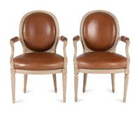 A Pair of Louis XVI Style White-Painted Fauteuils