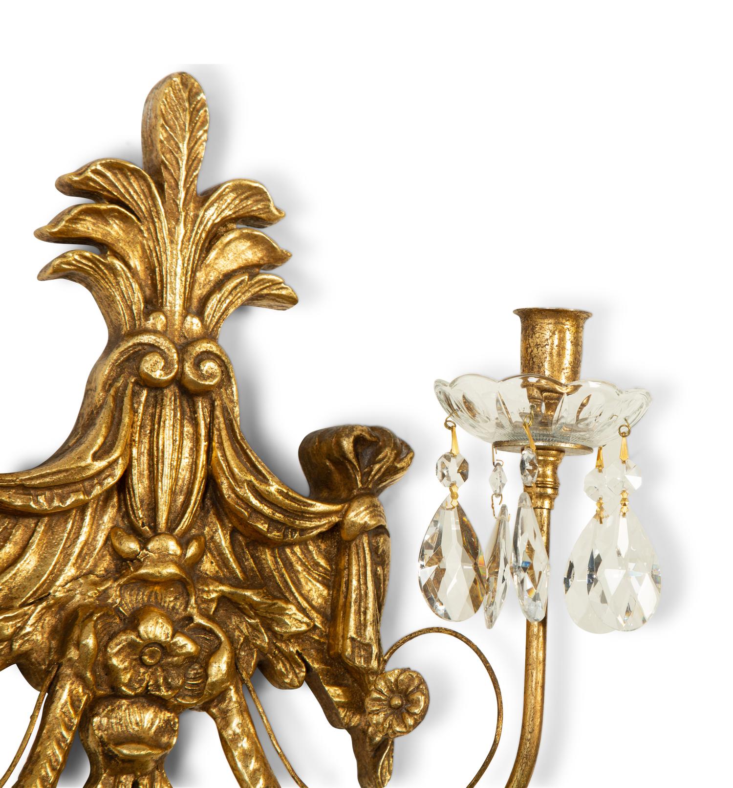 A Pair of Louis XVI Style Giltwood Two-Light Sconces — 20th Century