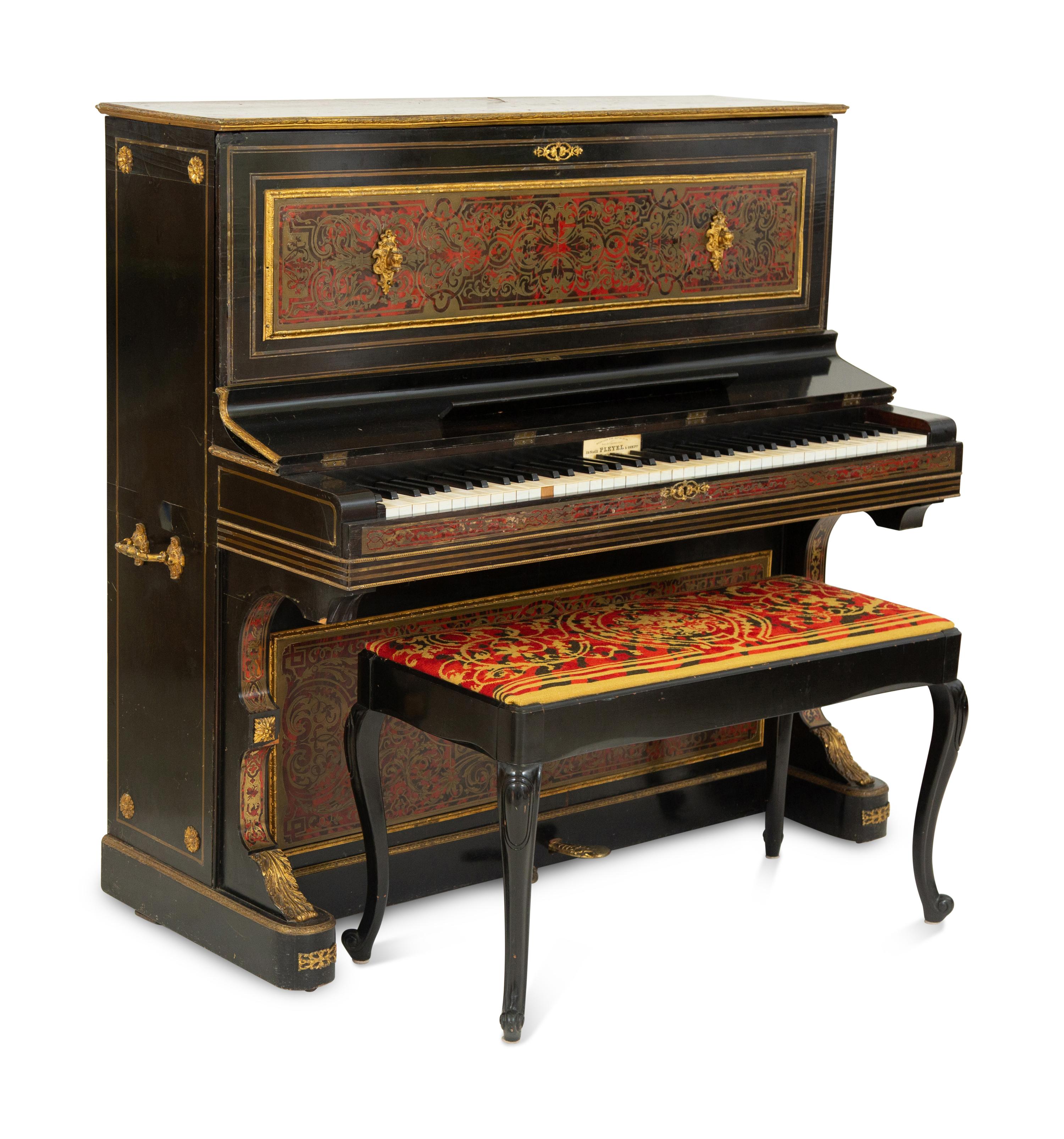 A Napoleon III Boulle Marquetry Upright Piano by Ignace Pleyel and Compagnie