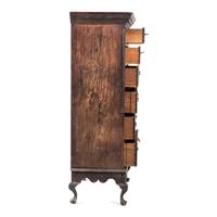 A Chippendale Carved Walnut or Cherrywood Painted Trifid Foot Chest on Stand