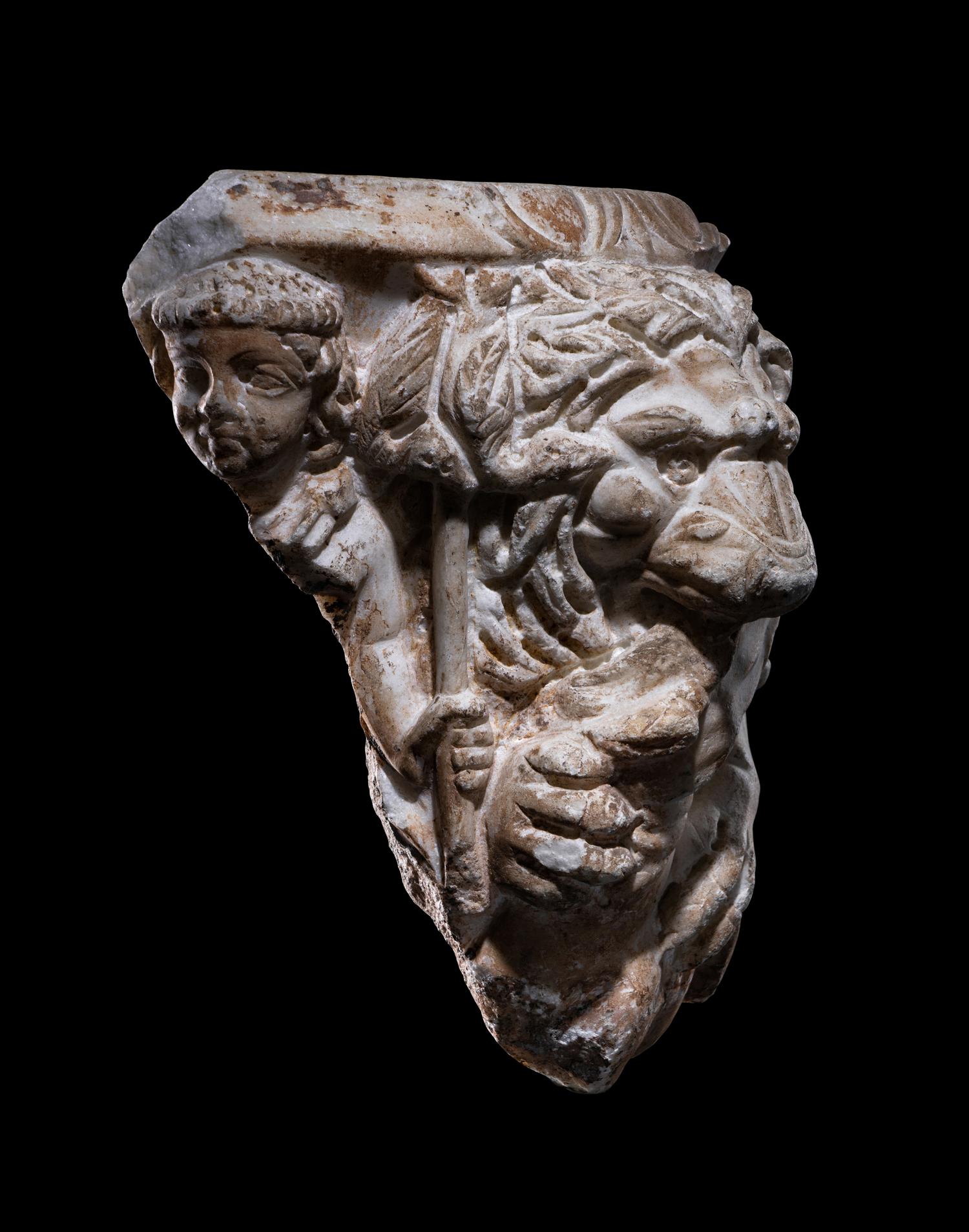 A Roman Marble Sarcophagus Fragment with a Lion