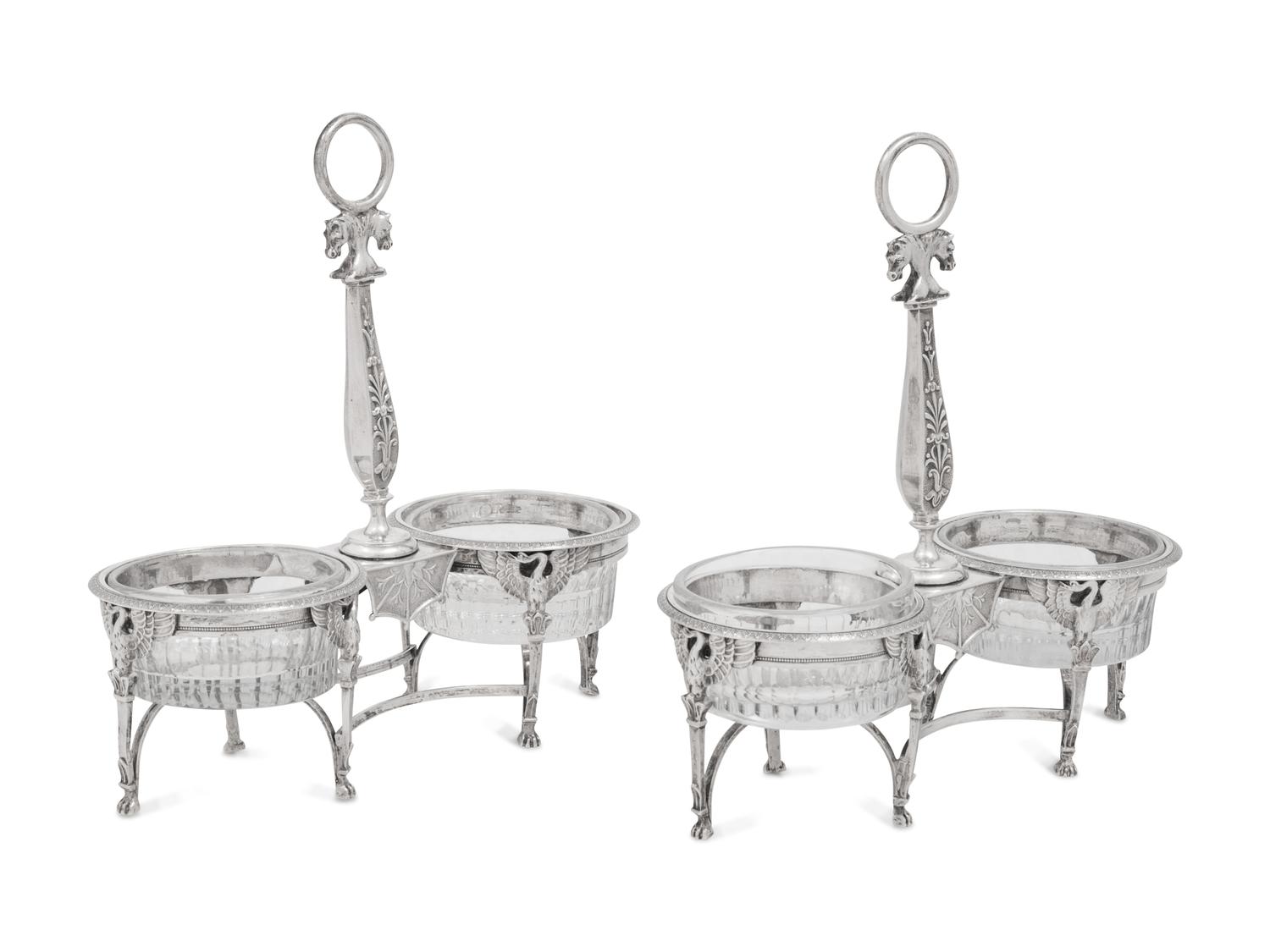 A Pair of French Silver Twin Salts