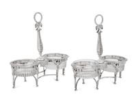 A Pair of French Silver Twin Salts