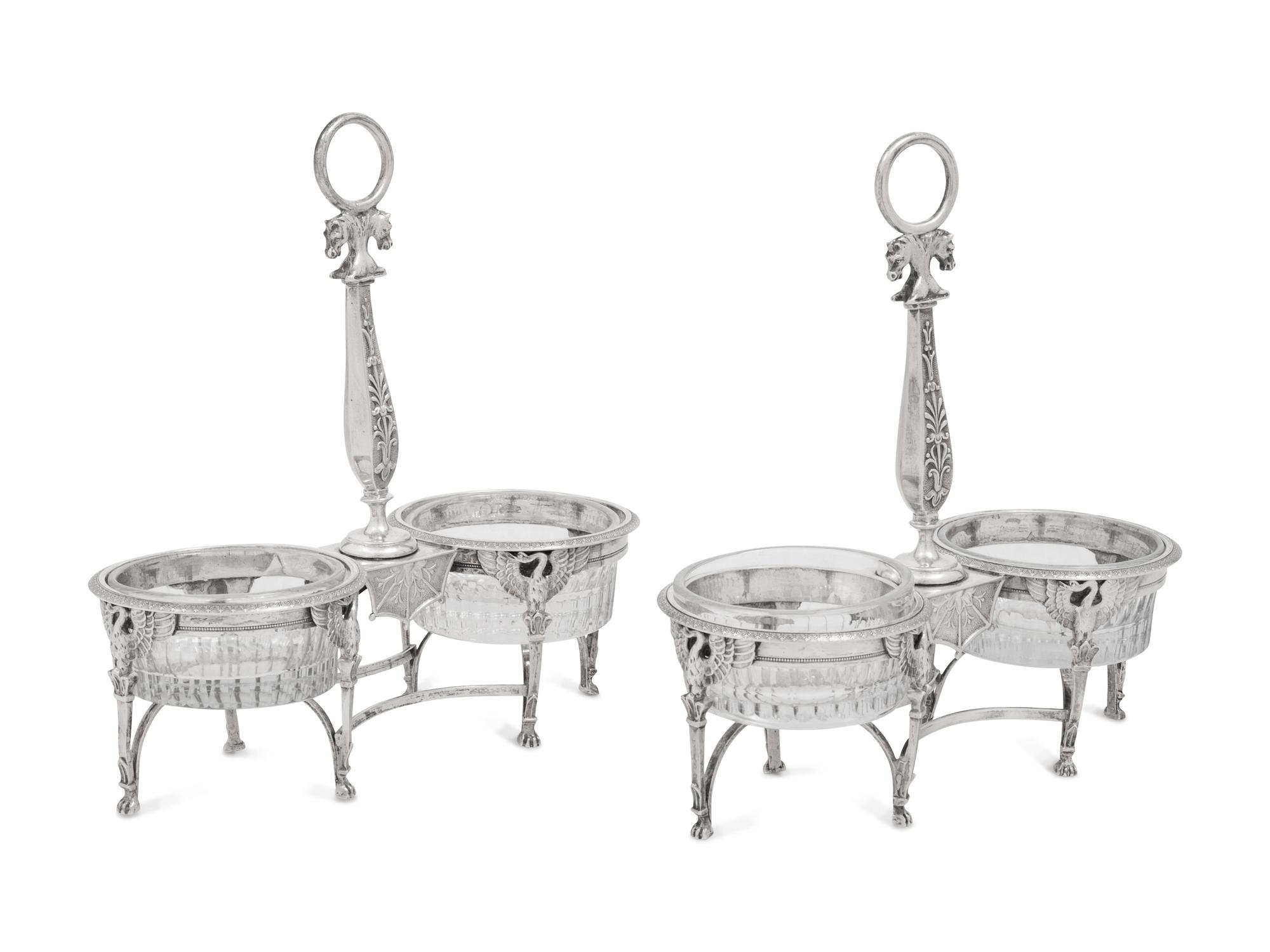 A Pair of French Silver Twin Salts