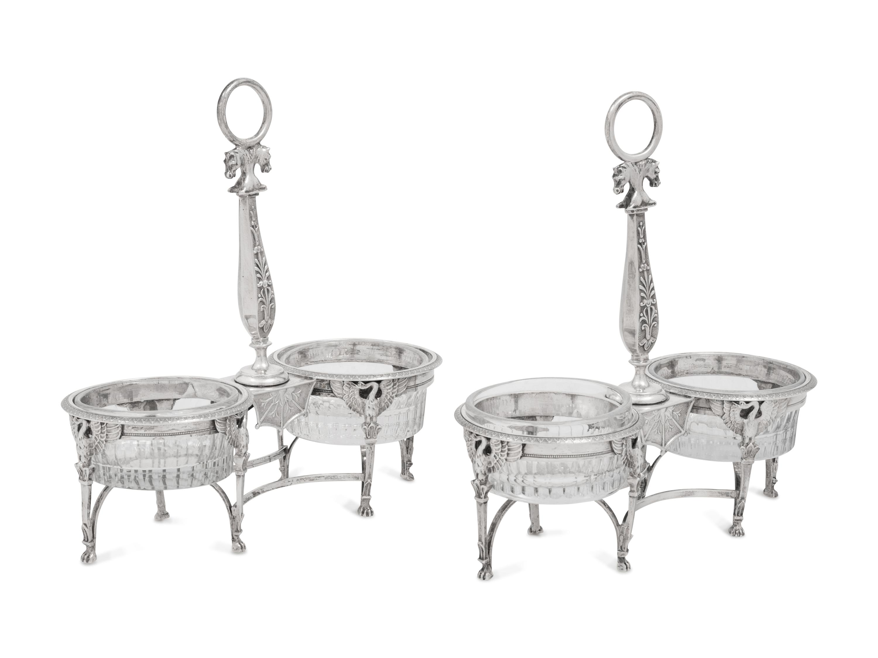 A Pair of French Silver Twin Salts
