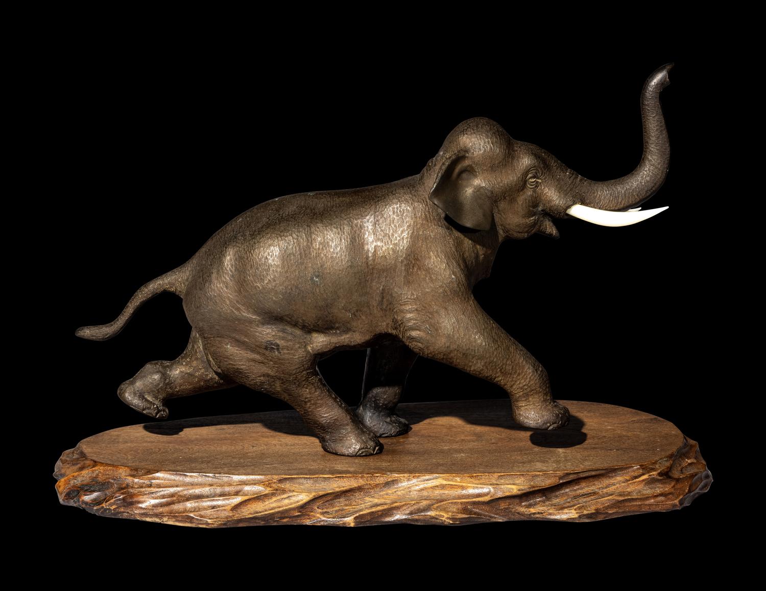 A Japanese Bronze Okimono of an Elephant