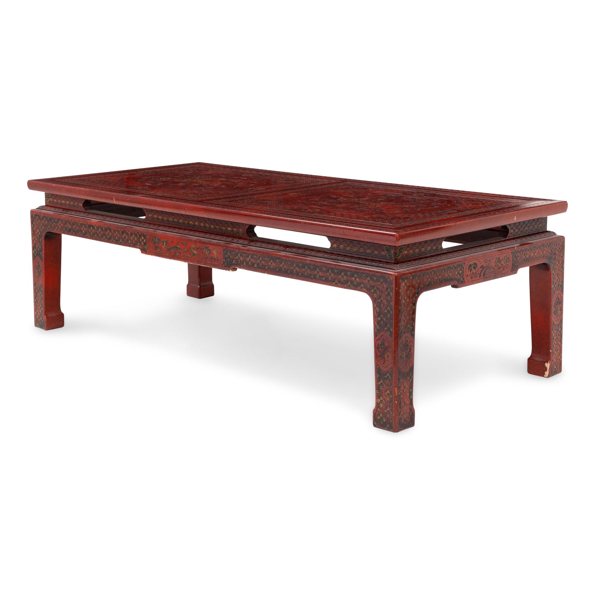 A John Widdicomb Red Lacquer Chinoiserie Low Table