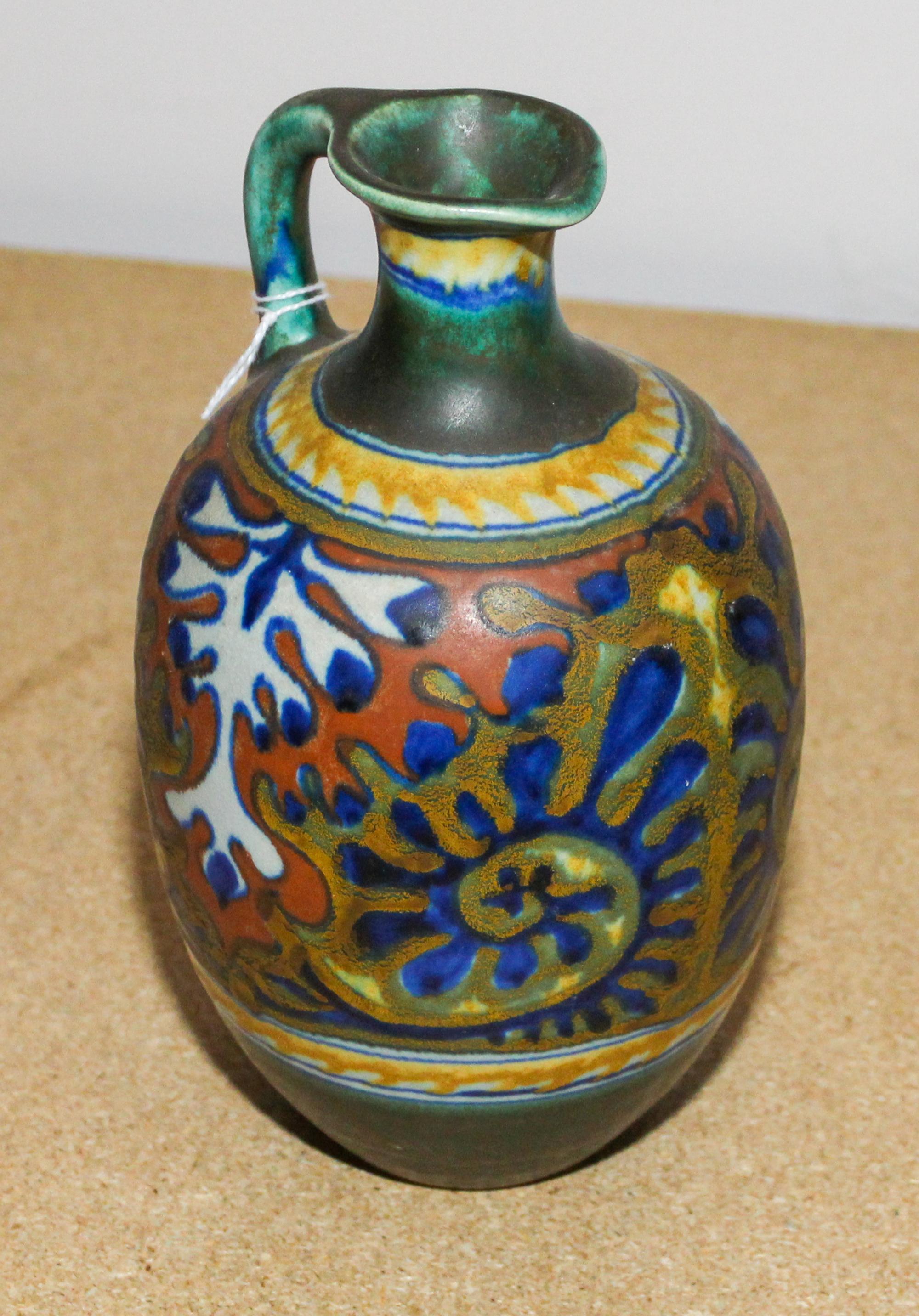 A Gouda Pottery Ewer Height 8 1/4 inches. — 20TH CENTURY