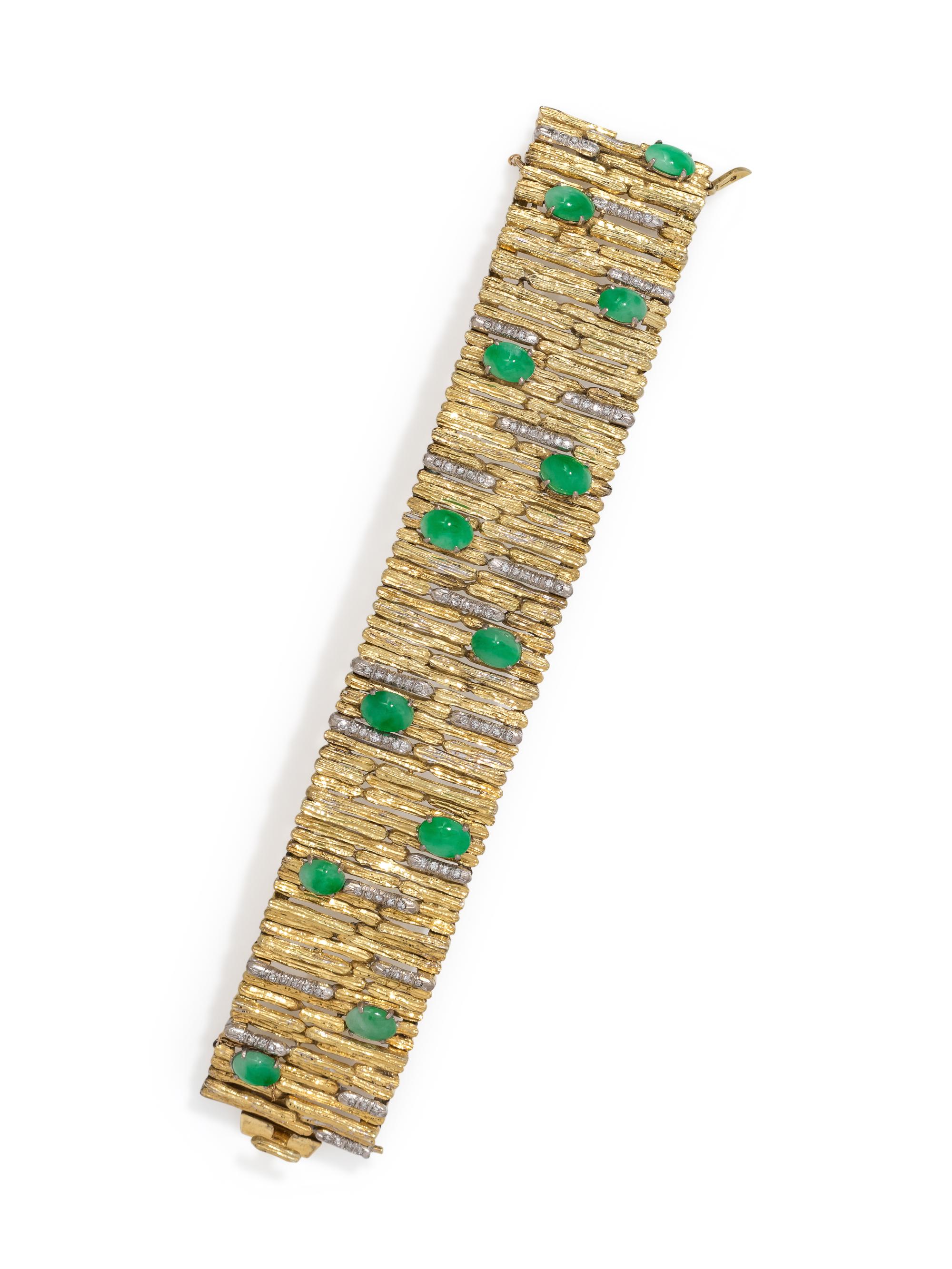 YELLOW GOLD, DIAMOND AND JADE BRACELET