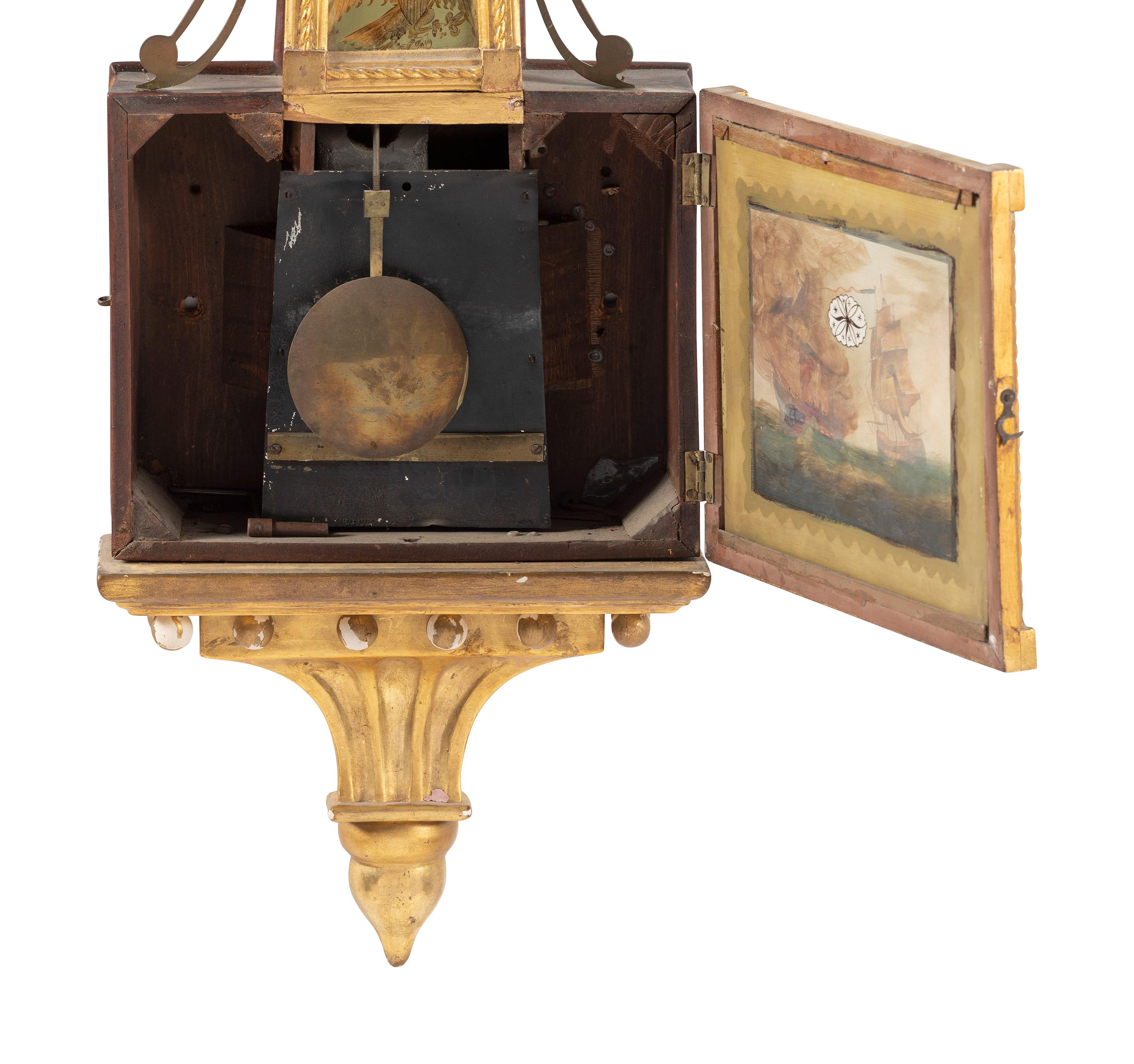 A Federal 'Battle of Lake Erie' Parcel Gilt Mahogany Banjo Clock