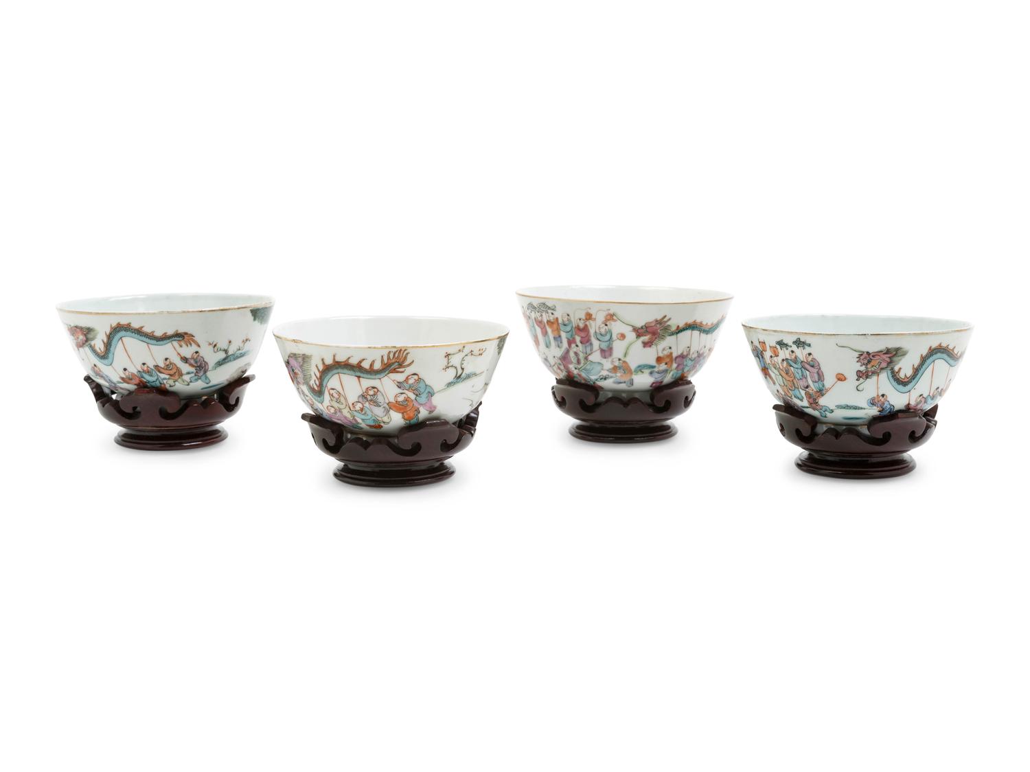 Four Chinese Famille Rose Porcelain Bowls