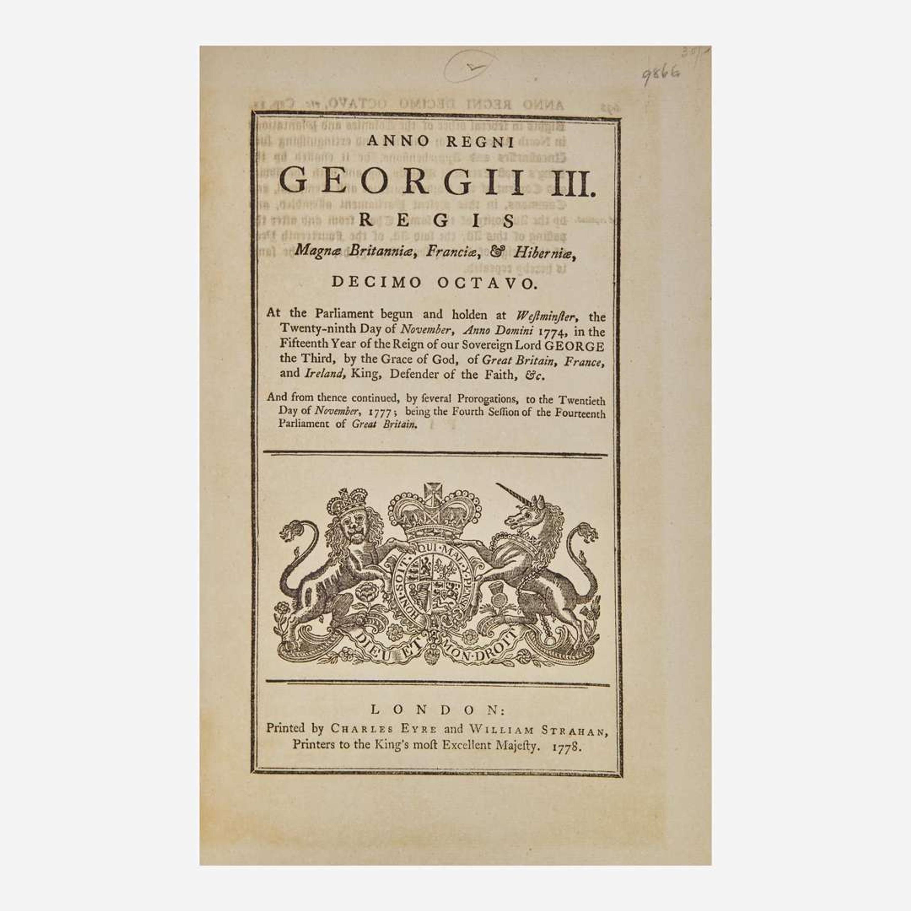 [American Revolution] [Taxation of Colonies Act] An Act for removing all Doubts and Apprehensions concerning Taxation by the Parliament...in any of the Colonies, Provinces, and Plantations in North America...and for repealing...a Duty on Tea...