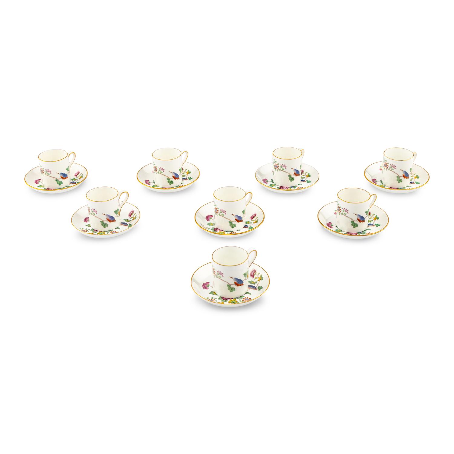 A Set of Eight Wedgwood Cuckoo Porcelain Coffee Cups and Saucers