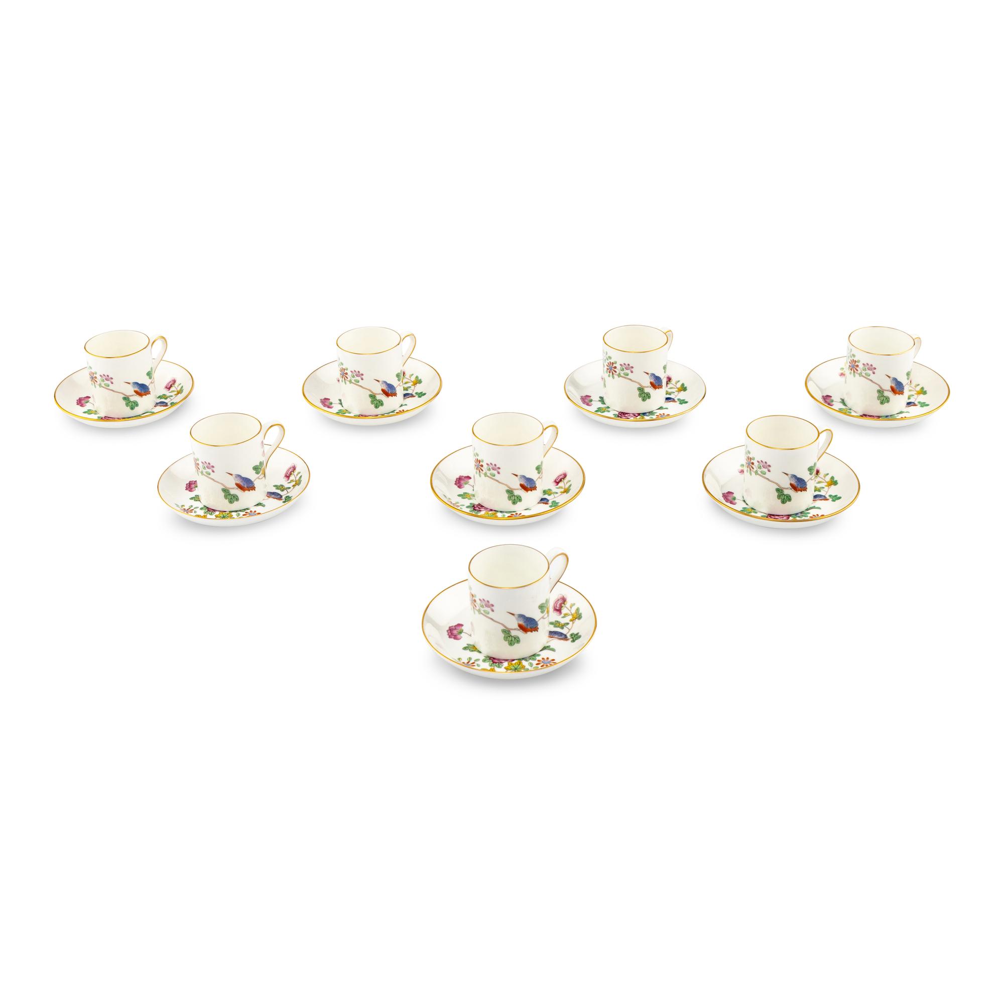 A Set of Eight Wedgwood Cuckoo Porcelain Coffee Cups and Saucers