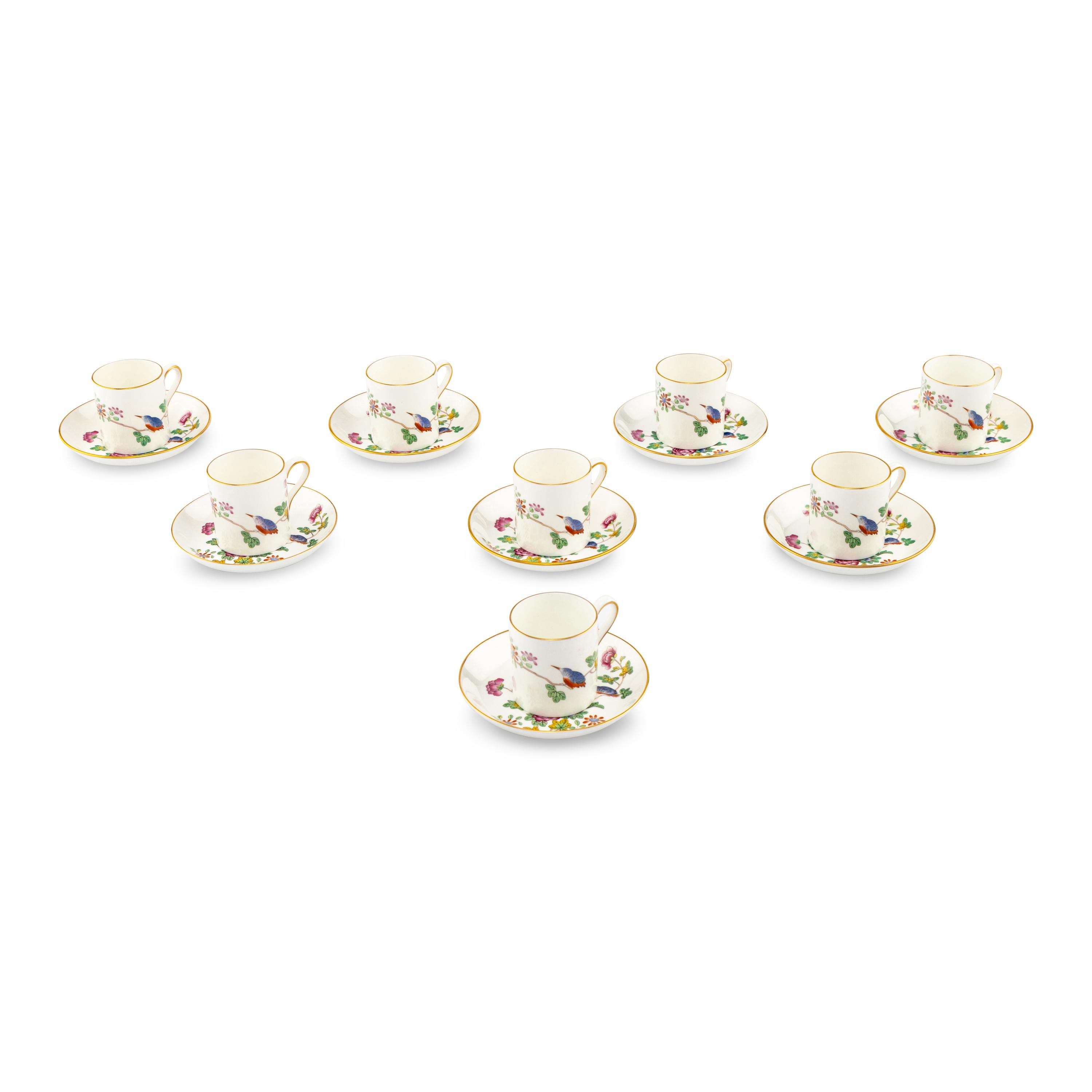 A Set of Eight Wedgwood Cuckoo Porcelain Coffee Cups and Saucers