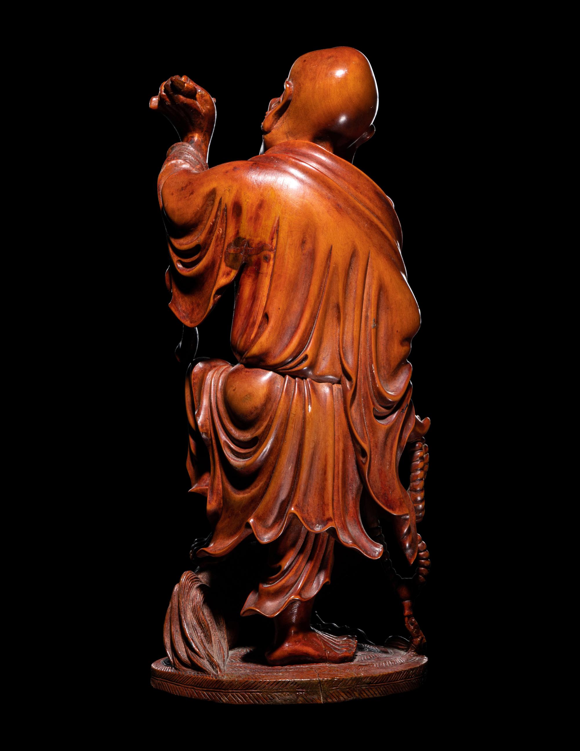 A Chinese Carved Boxwood Figure of Luohan