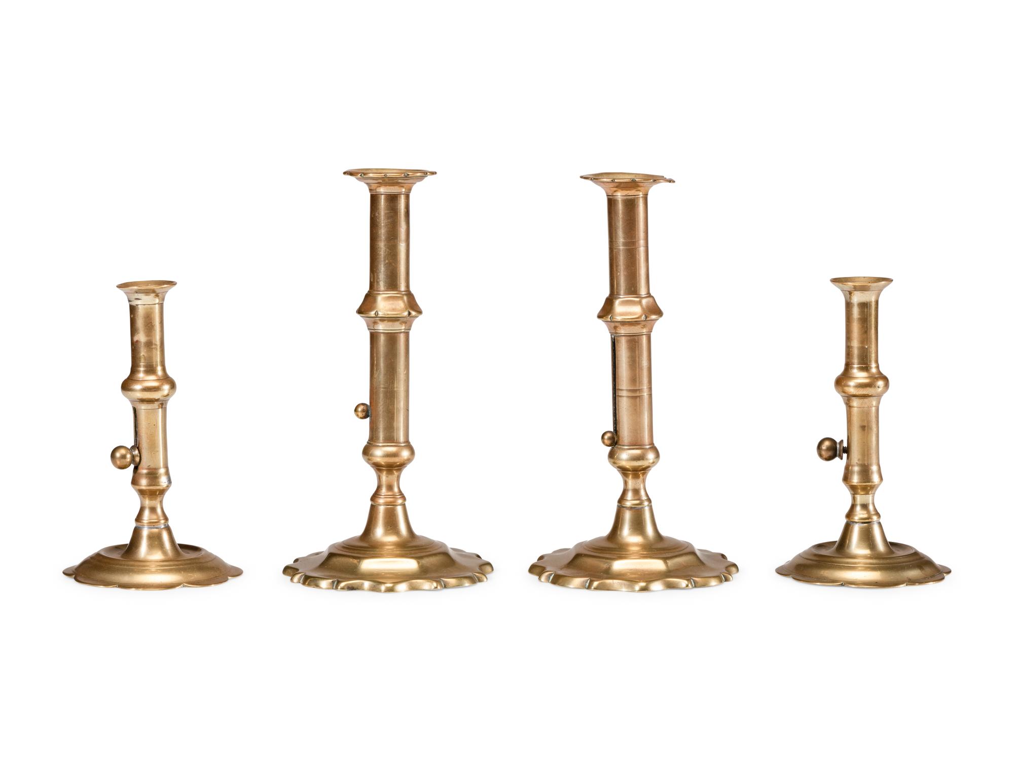Two Pairs of English Brass Adjustable Candlesticks