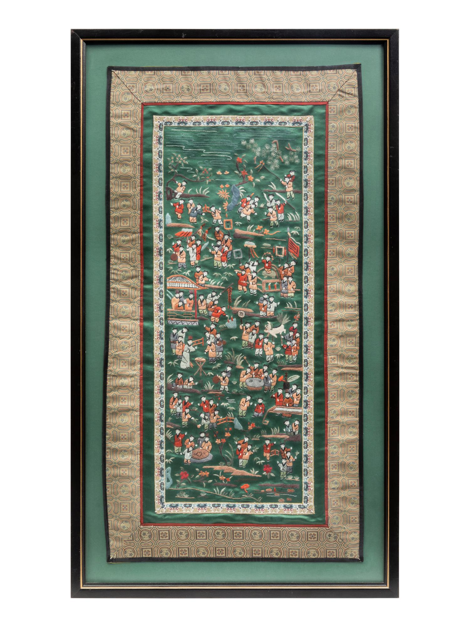 Six Chinese Embroidered Silk Panels