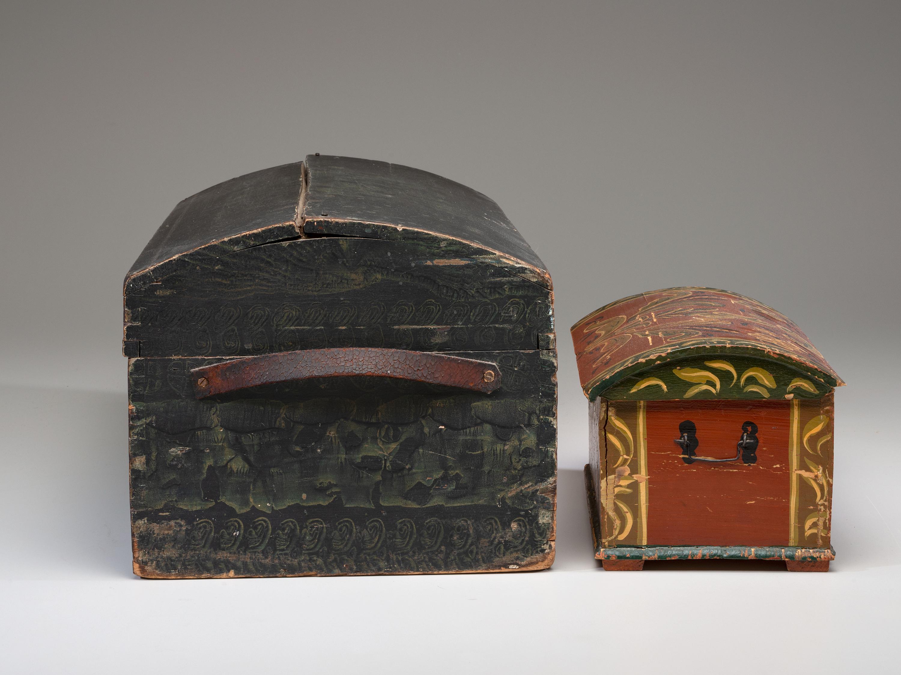 Two Paint Decorated Dome Top Chests