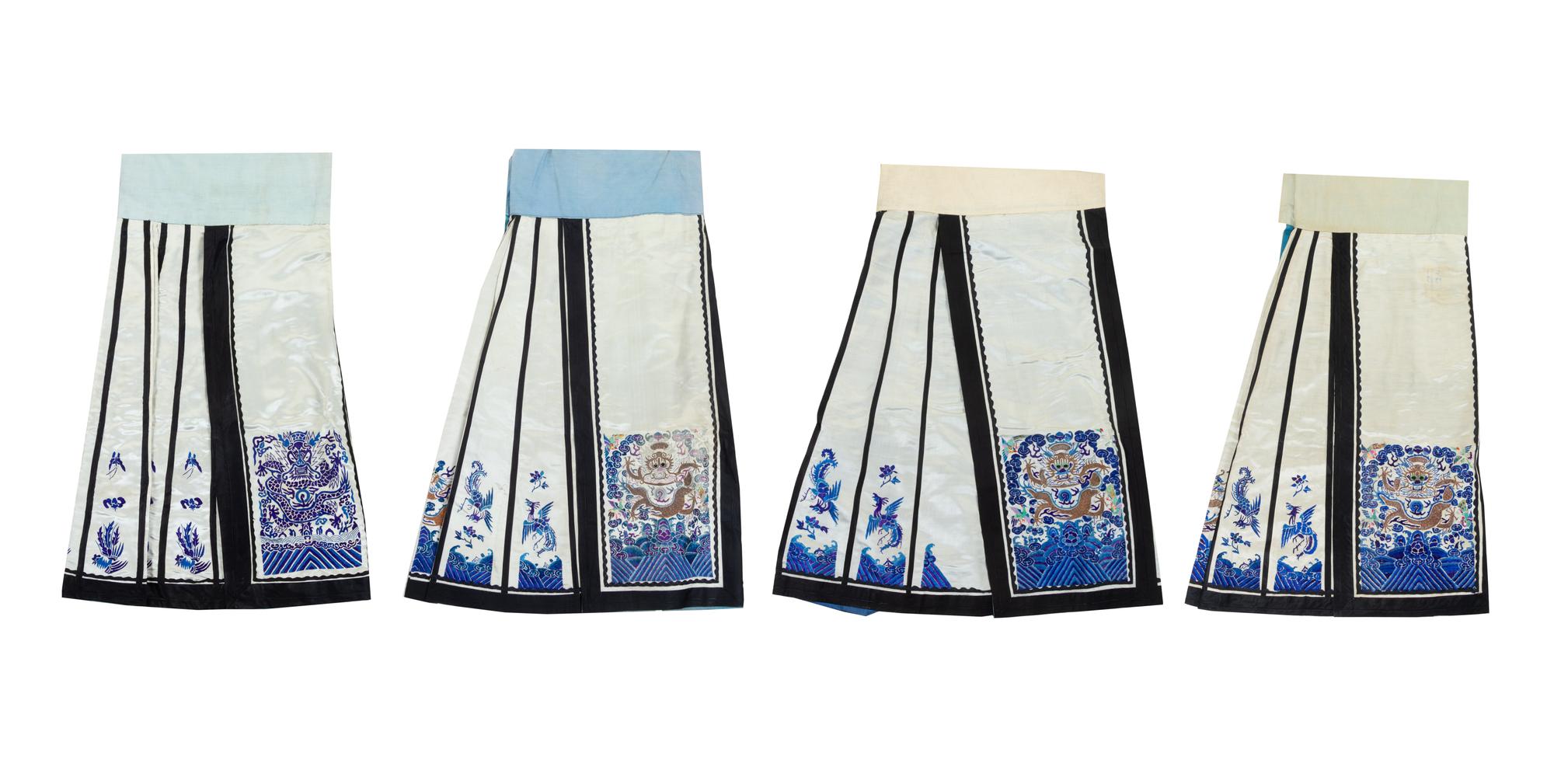 Four Embroidered Silk Apron Skirts