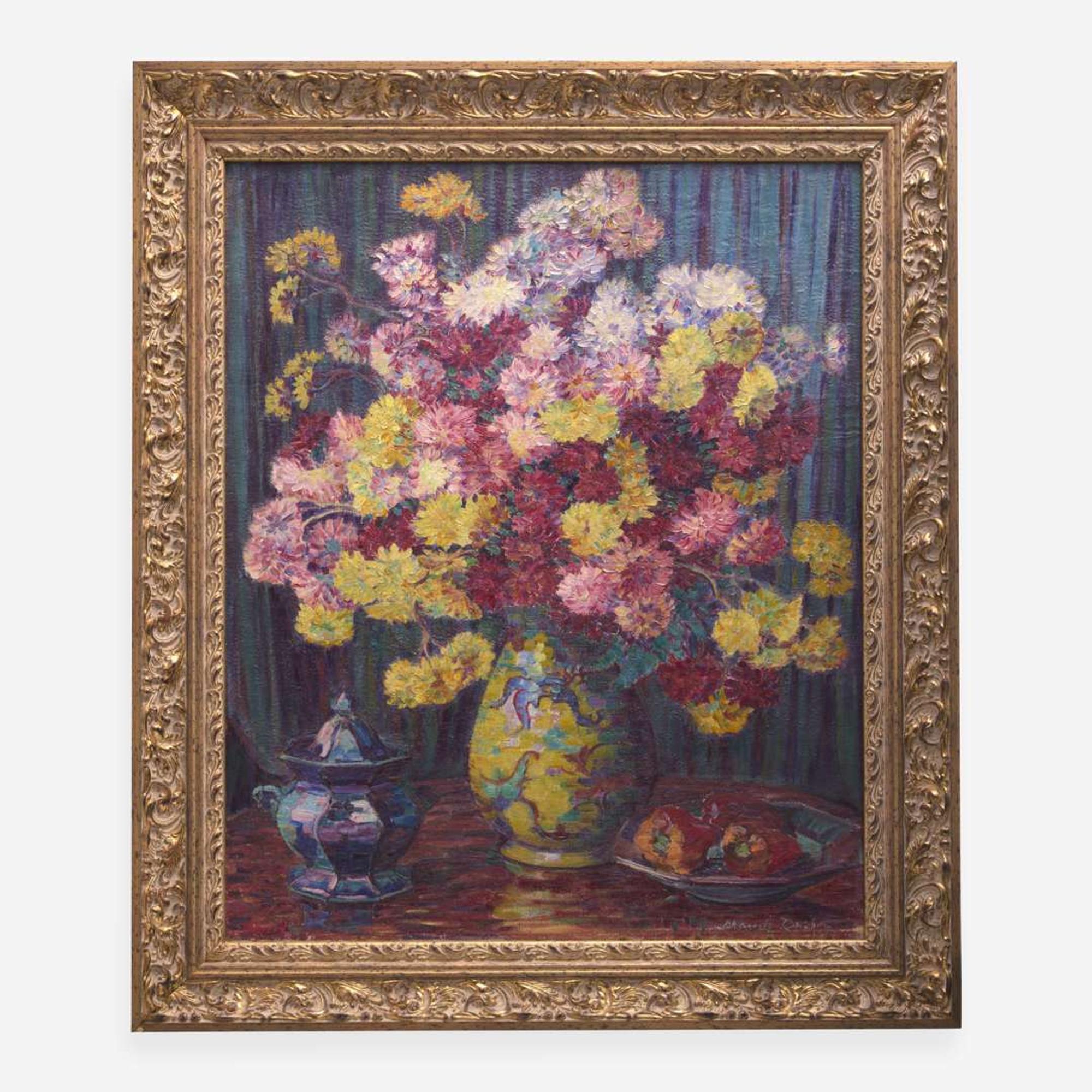 Maude Drein Bryant (American, 1880-1946) Still Life with Mums and Peppers