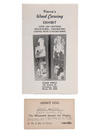 [PIERCE, Elijah (1892-1984)]. Art exhibition ticket, pamphlet, and broadside promoting African American woodcarver and folk artist Elijah Pierce. Ca 1930s.