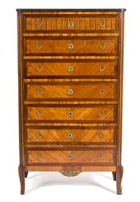 A Louis XV/XVI Transitional Style Inlaid Semanier Height 60 3/4 x width 34 1/4 x depth 15 1/4 inches. — 19TH CENTURY