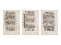 BRUGES WORKSHOP Three leaves from a Book of Hours, Use of Rome, in Latin, illuminated manuscript on parchment [Southern Netherlands, Bruges, c. 1460]