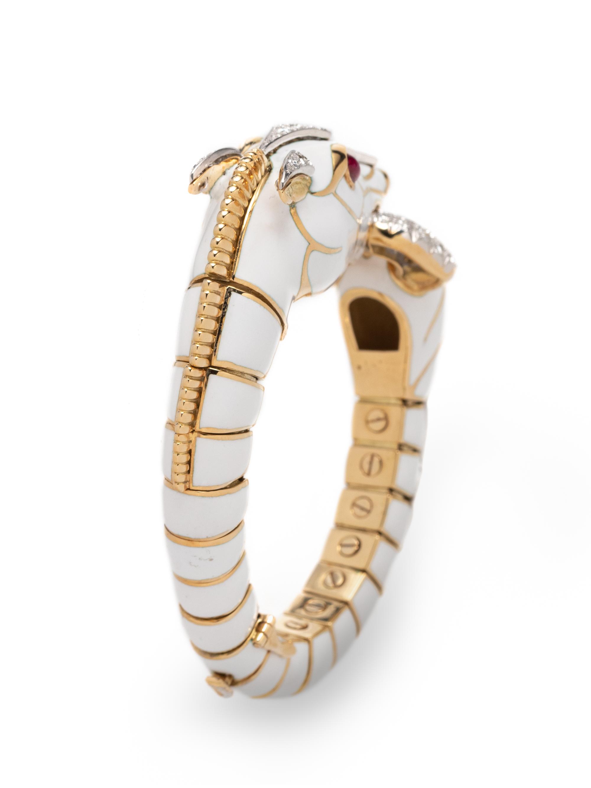 DAVID WEBB, DIAMOND, RUBY AND ENAMEL HORSE BRACELET
