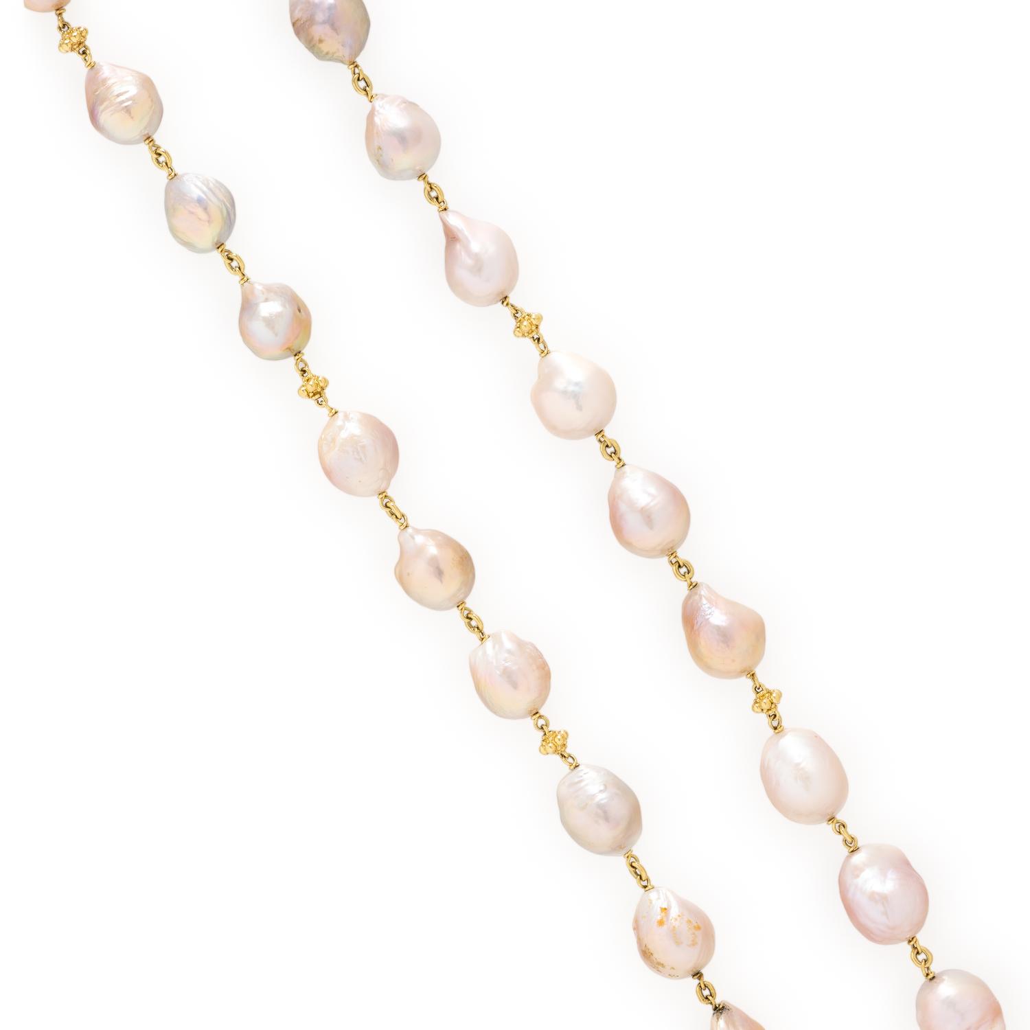 BAROQUE PINK CULTURED PEARL AND YELLOW GOLD NECKLACE