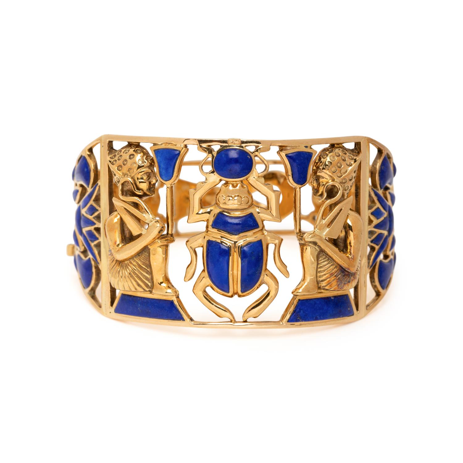 LAPIS LAZULI AND YELLOW GOLD BANGLE BRACELET