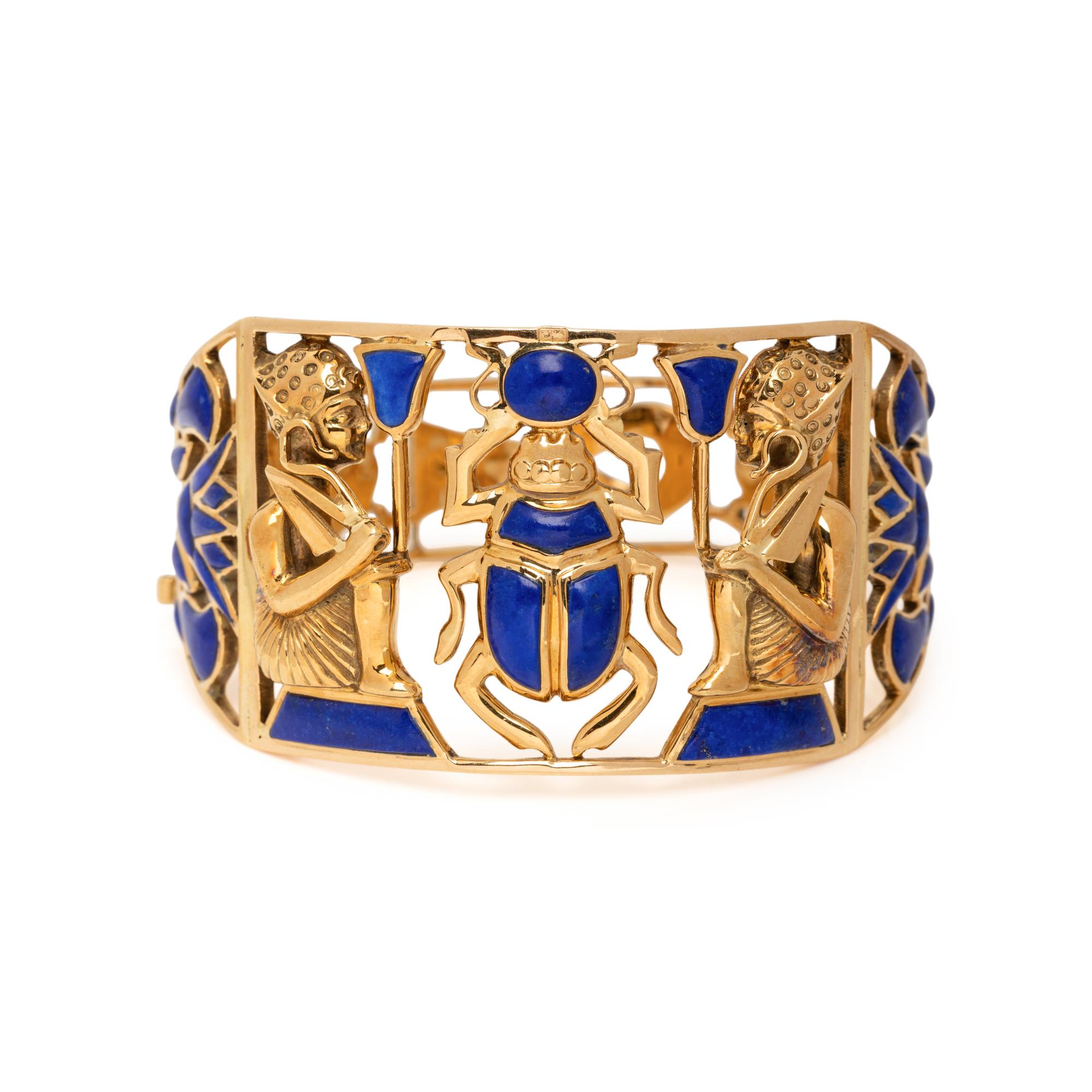 LAPIS LAZULI AND YELLOW GOLD BANGLE BRACELET