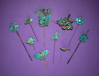 Ten Kingfisher Feather Hairpins