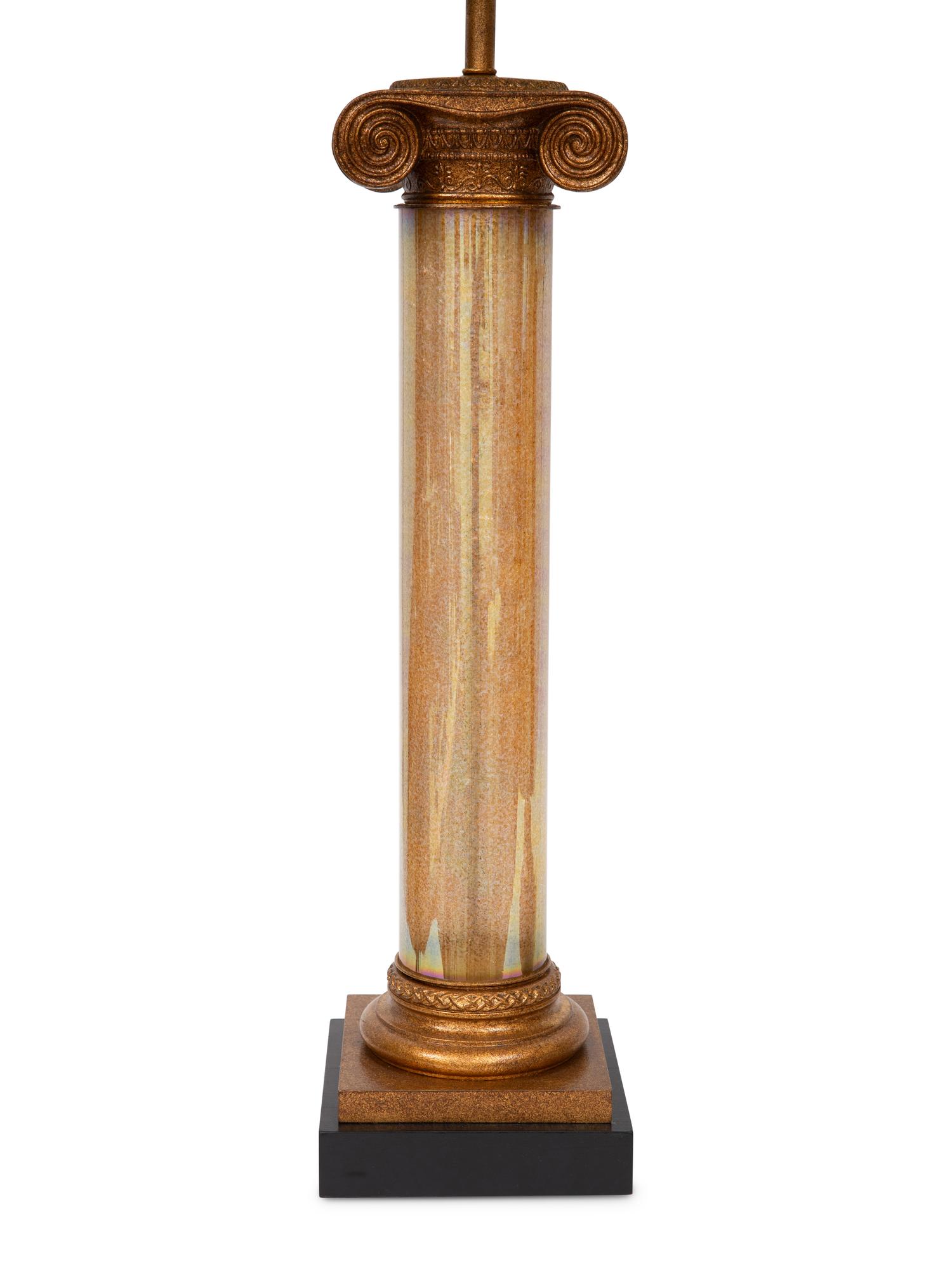 A Pair of Murano Glass and Giltwood Column-Form Table Lamps